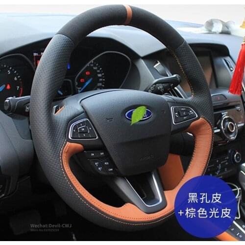For Ford Mondeo Focus Escort Kuga Edge Taurus Fiesta Explorer Escape Mustang Suede Perforated Leather Steering wheel cover