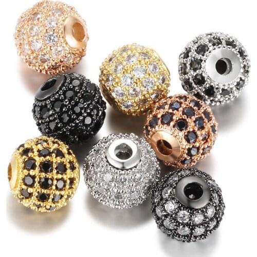3pcs/lot Fashion Metal Brass Micro Pave Crystal CZ Round Space Beads for Jewelry DIY Bracelet Charms Making 4/6/8/10/12mm