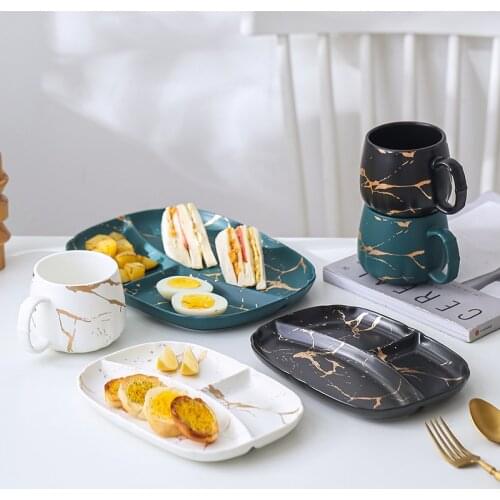 Lace gold Japanese ceramic dim sum fruit breakfast dish water cup family meal coffee milk flatware set