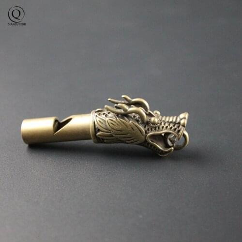 Handmade Brass Dragon Head Whistle Car Keys Chains Pendants Men Women Outdoor Survival Tools Whistles Necklaces Keychains Charm