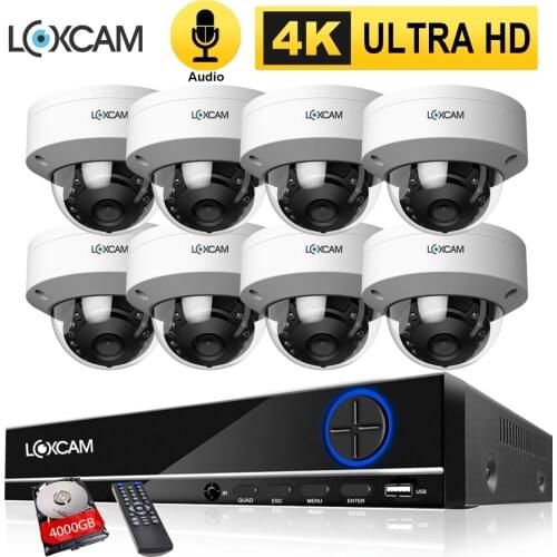 LOXCAM H.265 4K CCTV Record Security Camera System 48V POE 8MP Vandalproof Dome IP Camera Home Video Surveillance Set 4K HDMI