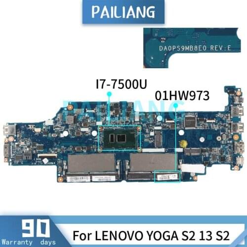 Mainboard For LENOVO YOGA S2 13 S2 I7-7500U Laptop motherboard DA0PS9MB8E0 01HW973 SR2ZV DDR4 Tested OK