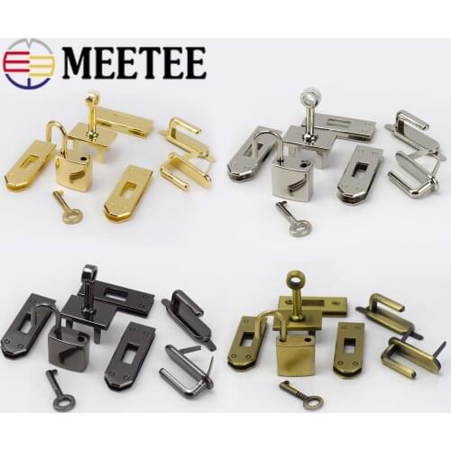 Meetee 1Set(7pcs)/3sets 45mm 4 Colors Metal Bag Hardware Accessories Womens Handbag Clasp Lock Buckle DIY Part Leather Craft