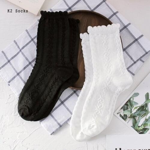 Kawaii Lace Flower Women Socks Cotton Solid Color Black White Striped Harajuku Fashion Soft Funny Daisy Girls Bubble Sockings