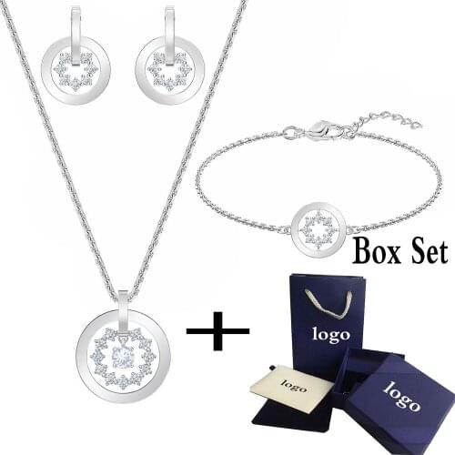 Fashion New FURTHER CIRCLE Series Set White Gold Timeless Classic Modern Round Crystal Gives Lovers Commemorate Romantic Gift