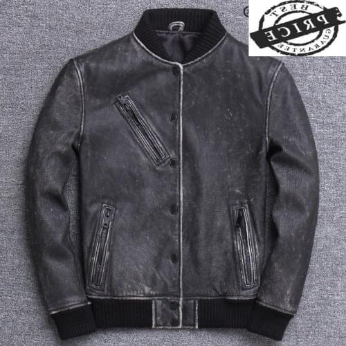 Natural Streetwear Vintage Genuine Leather Jacket Men Fashion Moto Biker Short Fit 100% Real Cow Leather Coat Jackets a12