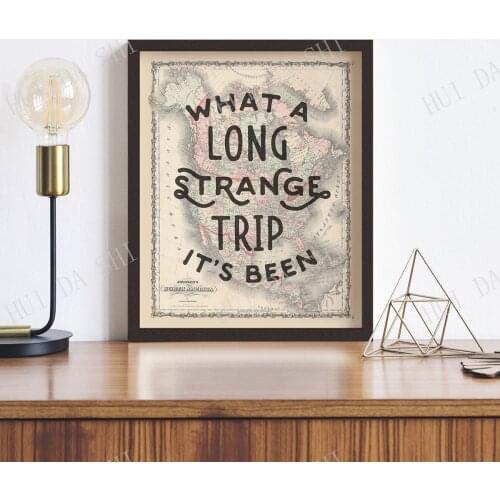 Grateful Dead Long Strange Trip Map Quote • Grateful Dead Poster • Travel Poster • Vintage North America Map