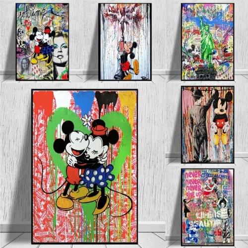 Disney Mickey and Minnie Graffiti Love Life Wall Art Canvas Painting Nordic Posters and Prints Pictures for Living Home Decor