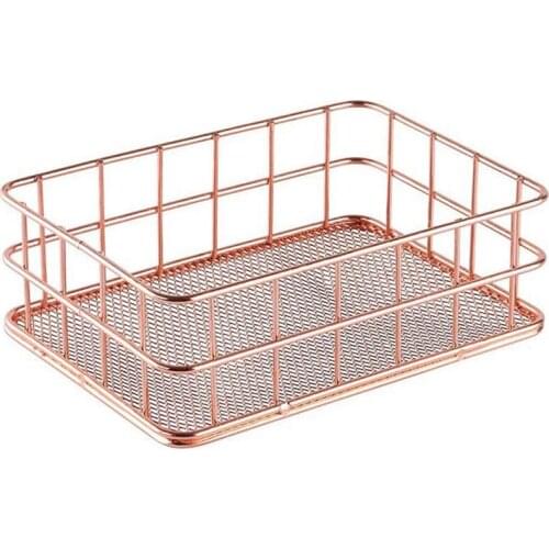 Desktop Metal Storage Basket Storage Box Iron Grid Storage Tray Net Basket Storage Bins Storage Basket Rose Gold Fruit