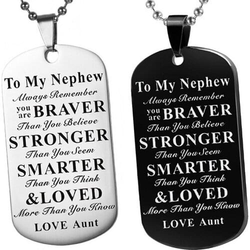 Stainless Steel To My Nephew Military Necklace Metal Lettering Pendant Inspirational Love Gifts From Aunt