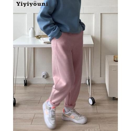 Yiyiyouni Autumn Winter Thick Fleece Sweatpants Women Drawstring High Waist Flocking Trousers Female Casual Solid Warm Pant 2021