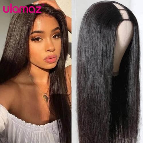 U Part Wig Human Hair Straight True To Length Human Hair Wigs For Women True 180 Density Half Wig Ulamaz Brazilian Remy Wig