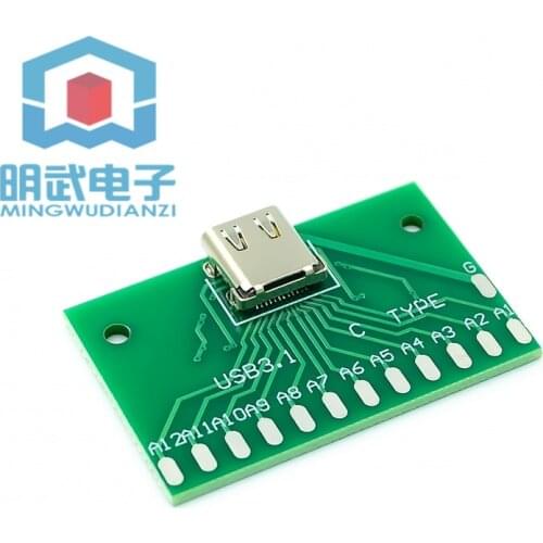 Type-C USB3.1 Female Connector Adapter Test Board USB 3.1 24P 24Pin Socket Base PCB Board for Arduino USB 2.0 DIY