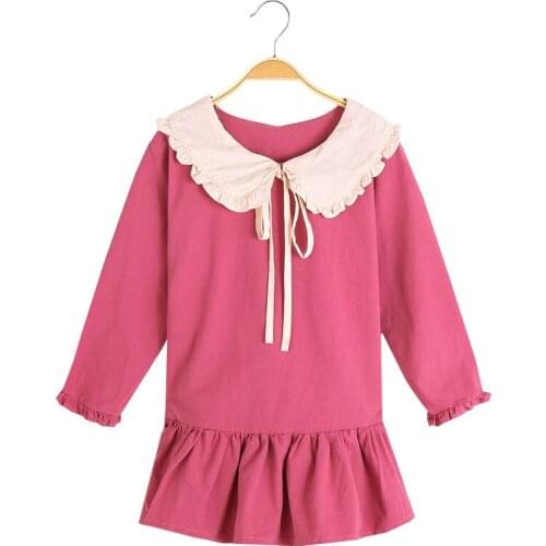Girls Retro Dress for 4 5 6 7 8 9 10 11 12 13 14 Years Children Princess Party Long Sleeve Doll Collar Red Green Kids Clothes