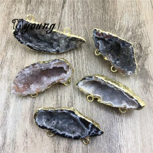 Large Natural Agates Druzy Geode Pendant,Rough Quartz Druse Charms Pure Gold Connectors For DIY Jewelry MY2010