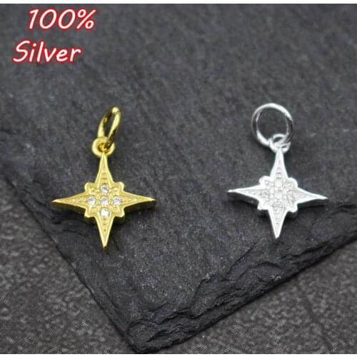 Real 925 Sterling Silver Color Micro Zircon Paved High Quality Gold Silver Color Star Dangle Pendant DIY Jewelry Making Findings