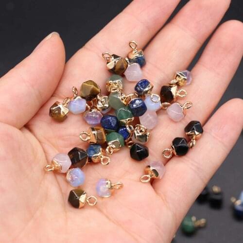 5PC Natural Stone Rose Quartzs Pendant Charms Small Faceted Opal Tiger Eye Pendants for Jewelry Making DIY Necklace Earring Gift