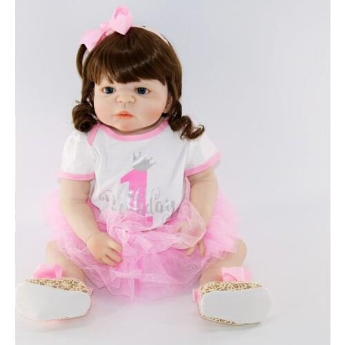 23" Full Silicone Reborn Girl Baby Doll Toy Lifelike modeling infant dolls baby dolls play house toys bonecas pink lol princess
