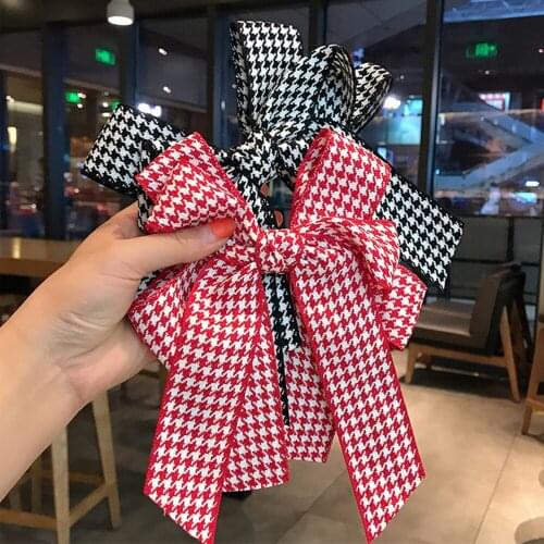 New Plaid Ribbon Double Bows Headband Fabric Elastic Hair BandsWomen Girls Hair Accessories Fashion Korean Hair Clip Accessories