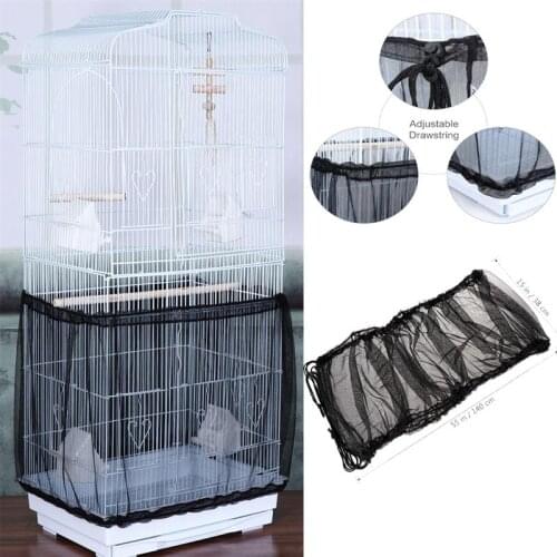 POPETPOP Dust Cover For Pet Birdcage Adjustable Shell Skirt Traps Cage Basket Mesh For Bird Cages(Black)