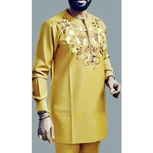 African Men Dashiki Long Sleeve Shirt Vintage Floral Print Rich Bazin Man Tops Casual Plus Size Male Shirts Africa Men Clothing