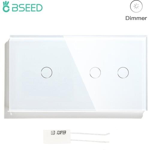 BSEED Touch Switch Dimmer 3Gang1Way Sensor Switch Dimmable Light Wall Switch EU Standard Crystal Glass Waterproof
