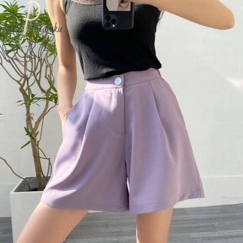 Summer Casual Fashion Comfortable Elegant Wild Shorts With Belt Womens Suit Pants Shorts Slim Wide Leg A-line Purple Short 2021