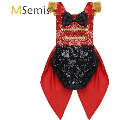 Showman Ringmaster Circus Cosplay Party Costume for Infant Baby Girls Sleeveless Sequined Bowknot Romper for Halloween Roleplay