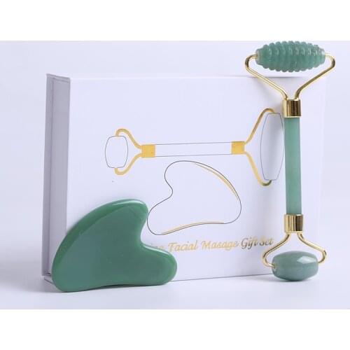 Aventurine Jade Roller Massager For Face Gouache Scraper Natural Gouache Stone Facial Massage Roller Gua Sha Scraper Face Roller