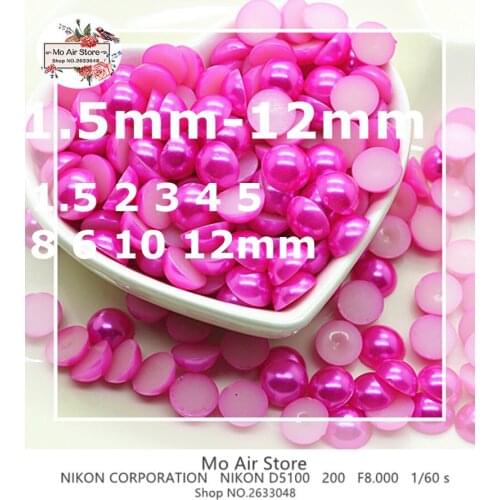 Hot Pink half round pearl Beads ABS Resin Flatback cabochon Simulated pearl Beads DIY beads 1.5-12mm SP006