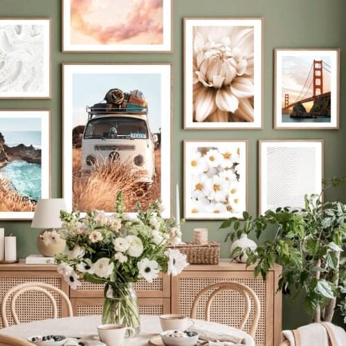 Sunset Clouds Big Sur Van Golden Gate Flower Wall Art Canvas Painting Nordic Posters And Prints Decor Pictures For Living Room