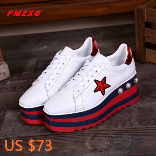 FMZXG Women Fashion Wedge Casual Shoes Genuine Leather Fashion Rivet Embroider Crystal Sewing Spring/Autumn Flats Woman Shoes