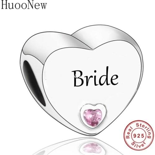 Fit Original Pandora Charm Bracelet 925 Sterling Silver Bride Pink Zircon Love Heart Beads For Making Women Berloque 2021 New