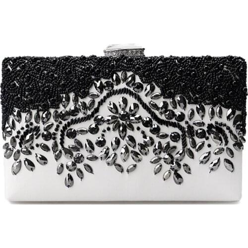 2018 New Women Black Clutch Wedding Bags Female Vintage Clutches Ladies Beaded Pearl Evening Bags Party Purses