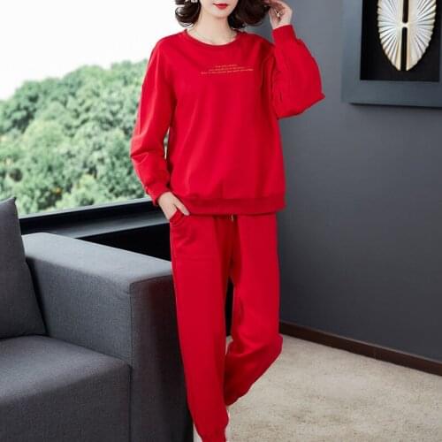 2021 Spring Womens Fashion Cotton Sports Two Piece Suit Female Long-sleeve Top High Waist Harem Pants Set Plus Size 5XL H1282