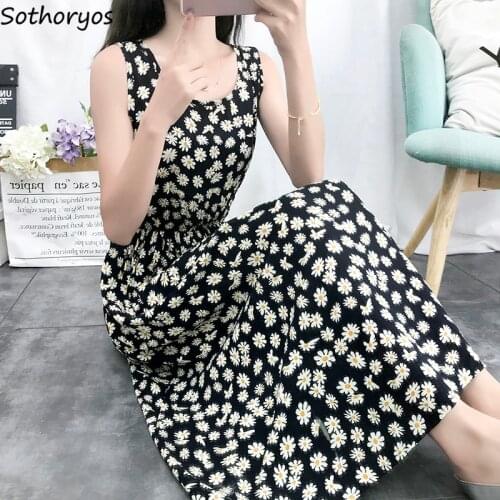 Women Dress Sleeveless Tank Classic Retro Midi Dresses Boho O-neck Printed Slim Vintage Plus Size 4XL Maxi Elegant Trendy Casual