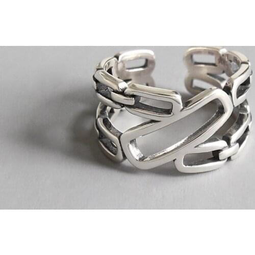 WYJZY Vintage chain sterling silver opening ring for women Exquisite lover anniversary gift size adjustment range US 5-7