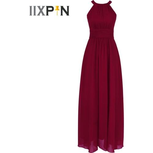 Women Summer Dress Halter Pleated Chiffon Evening Gown Bridesmaid Wedding Party Dress Elegant Womens Maxi Long Dress Vestido