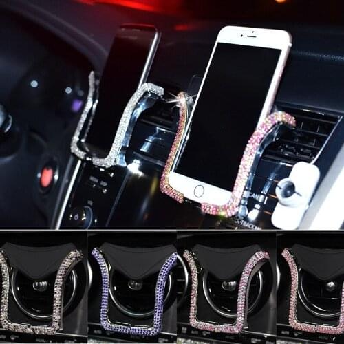 1PC Universal Car Phone Holder Rhinestone Crystal Phone Bracket for Car Air Vent Mount Clip, Sparkling Shiny Cell Phone Holder