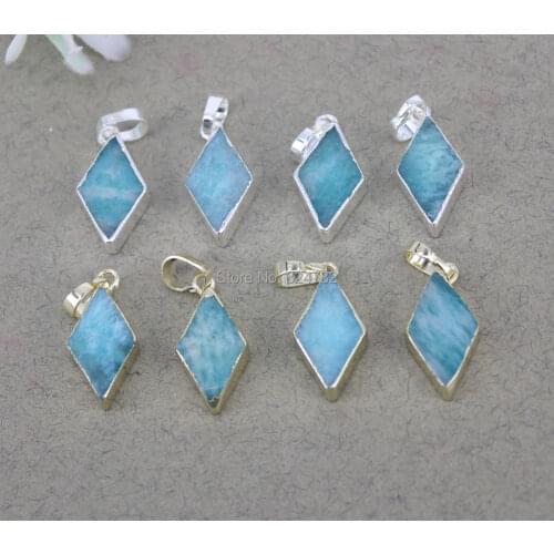 10pcs Small size Natural Amazon Stone Rhombus Pendant Beads For Jewelry Making