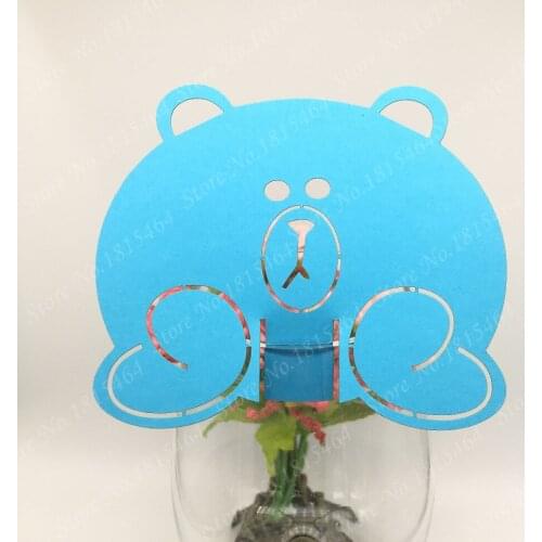 50pcs Lovely Bear Wine Glass Cup Paper Card For Baptism Birthday Party/Table Decoration/Home Decor Baby Shower Name Place Cards