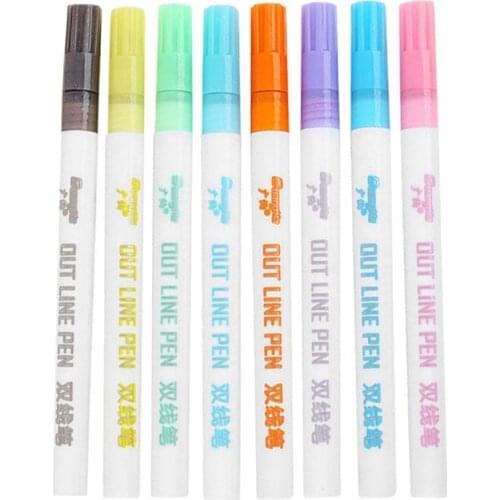 8 Colors Highlighter Pen Multi-function Double Line Fluorescent Marker Pen Student Stationery for Painting DIY Craft for School
