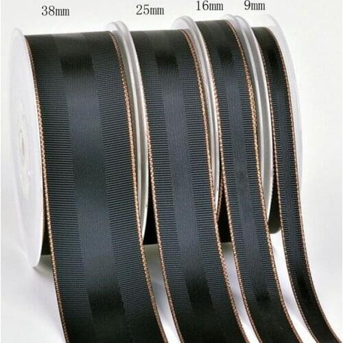 9 16 25 38mm Phnom penh black ribbon 50 yards Gift packaging hair bow Double sided Grosgrain tape Rose gold Christmas ribbons