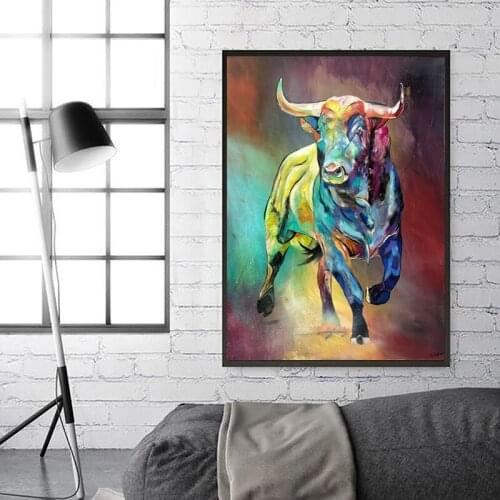 Abstract Colorful Bull Canvas Paintings Animal Wall Art Prints Poster Living Room Decorative Paintings On The Wall Home Decor