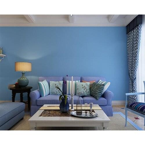 Beibehang Fashion Mediterranean light blue color plain nonwoven wallpaper bedroom living room study full pure color 3d wallpaper