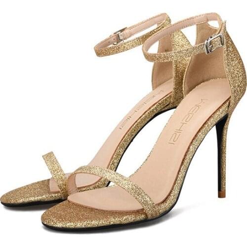 Sequin Cloth Sandals Women Solid Buckle Strap Casual Summer High Heels Open Toe Women Sandals Platform Office Shoes H0040