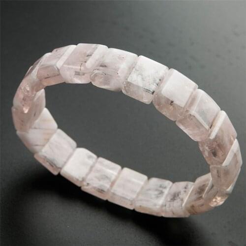Genuine Natural White Sericite Stone Rectangle Beads Women Healing Stretch Charm Bracelet