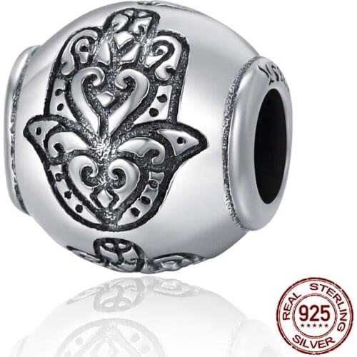 Rebeke Hand of fatima charm beads fit original bangle bracelet necklace pendant 925 sterling silver jewelry making