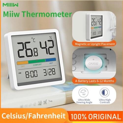 Miiiw Silent Temperature Humidity Clock Huge LCD Screen 3.34 Inch Home Indoor High-precision Baby Room C/F Temperature Monitor