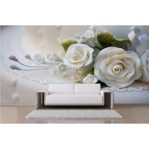 CJSIR Custom Photo Wallpaper Mural Warm White Rose Floral Background Wall Papel De Parede Para Quarto Wall Paper Home Deocr
